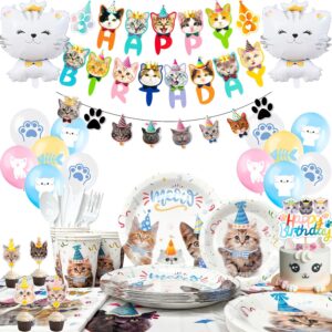 Fruitful Party Cat Supplies, 167pcs Birthday Decorations&Tableware Set-Cat Balloons, Plates Cups and Napkins Table Cloth&Cat Cake Toppers Banner Kitten Party Supplies, 7''&9'' (2023052509)