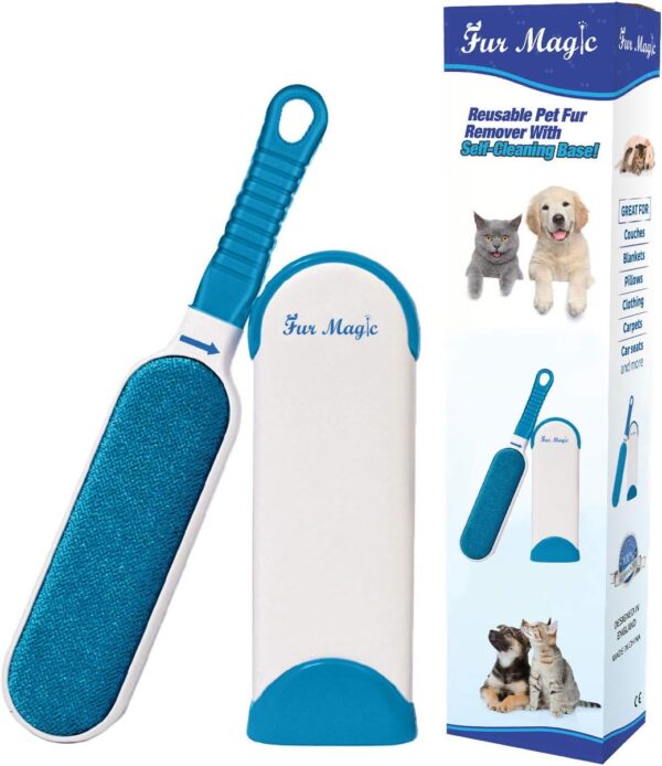 Fur Magic Pet Hair Remover Lint Brush With Self-Cleaning Base, Reusable Fluff Remover for Clothes, Double-Sided Fur Cleaner for Dog and Cat