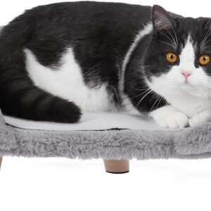 GIOPACO Elevated Pet Bed, Cat Dog Stool Bed with Sturdy Wood Legs Pet Chair, Plush Pet Bed, Round Warm Cuddler Kennel Soft Puppy Sofa for Small Dog Kitten, Relief and Improved Sleep (Grey)