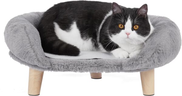 GIOPACO Elevated Pet Bed, Cat Dog Stool Bed with Sturdy Wood Legs Pet Chair, Plush Pet Bed, Round Warm Cuddler Kennel Soft Puppy Sofa for Small Dog Kitten, Relief and Improved Sleep (Grey)