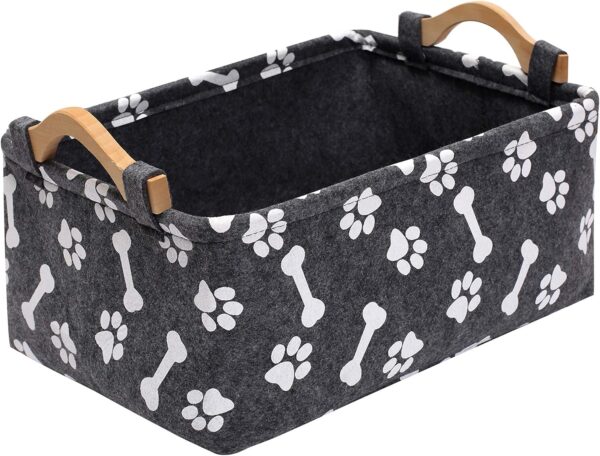 Geyecete Printing felt Dog Toys Basket Storage Bins Box - with Wooden Handle, Pet supplies puppy toy box basket/Bin Kids Toy Chest Storage Trunk-Grey