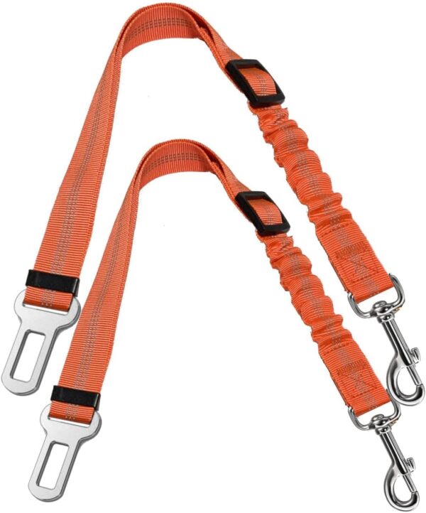 GoBuyer Dog Car Seat Belt for Pet Dogs Safety Harness Travel Accessories in UK, with Adjustable Heavy Duty Nylon and Anti Shock Elastic Bungee Buffer (Orange, Pack of 2)