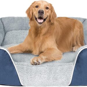 GoFirst Dog Bed Large Washable Comfortable Rectangle Dog Beds for Medium Dogs, Super Soft and Warming Pet sofa for Medium Large Dogs (navy blue)