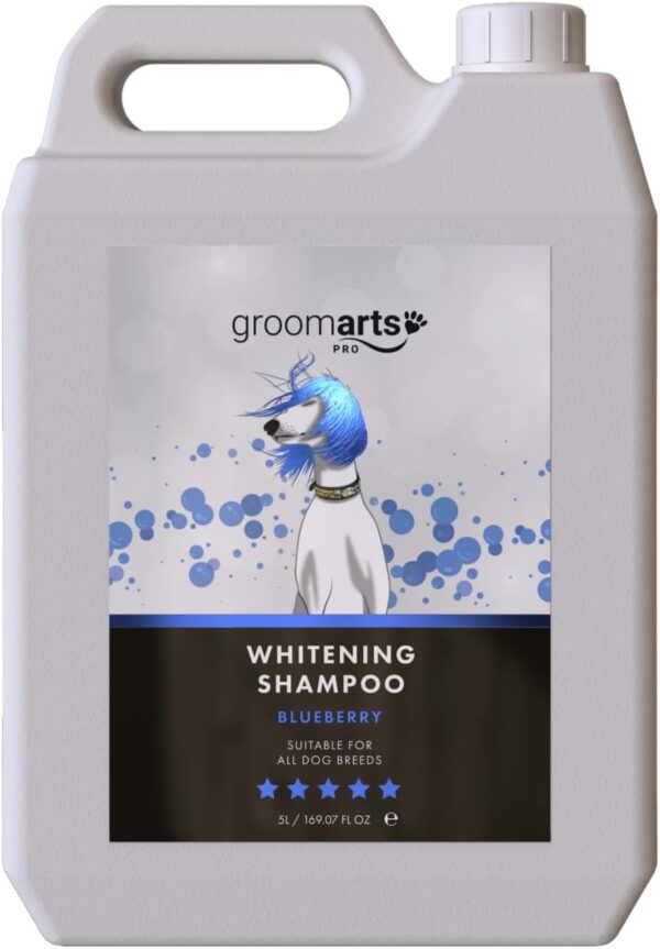 Groomarts Bluberry Whitening Dog Shampoo 5L - Professional & Home Use Dog Grooming Shampoo - 20:1 Concentration - Brightens & Cleans Light Coated Dogs - Blueberry Smoothie Fragrance