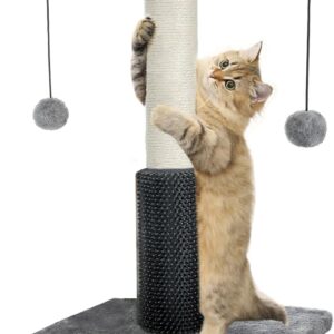 HOMYHANDS Cat Scratching Posts 53CM for Indoor Cats with Self Groomer Removable Pom Sticks, 22.4" Durable Sisal Cat Scratcher with 2 Dangling Balls,Cat Toys for Medium Cats Kittens (Grey)