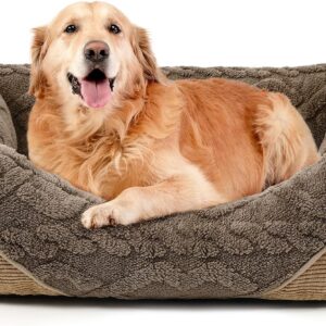 Heymamba Extra Large Dog Bed and Large XL Dog Bed, Washable Pet Bed Brown with Corn Kernels, Waterproof Fluff Dog Sofa Bed XXL With Nonskid Bottom for Labrador, Golden Retriever, 89x64x23cm