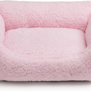 Hollypet Cat Bed Sherpa Fleece Small Dog Bed Pet Bed for Cats and Puppy, Soft Pet Sleeping Bed Breathable Pet Cushion, Light Pink(55 * 45 * 15cm)