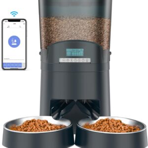 HoneyGuaridan 6.5L Automatic Cat Feeder, 2.4G Wi-Fi Smart Pet Feeder with APP Control, Desiccant Bag, Voice Recorder and Dual Power Supply, Up to 6 Meals Per Day for Cats & Small/Medium Dogs (Blue)