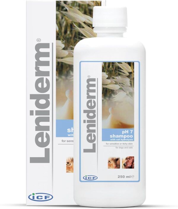 ICF | Leniderm Dog Shampoo for Itchy Skin Relief | Cat & Dog Shampoo and Conditioner for Pets with Sensitive Skin | 250 ml