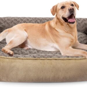 JOEJOY Dog Bed Large Washable - Calming Dog Bed Anti-Anxiety Dog Bed Rectangle Dog Bed with Soft Cosy Plush - Pet Bed Size Small | Medium | Large Mattress Mat For Dog, Beige