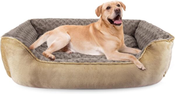 JOEJOY Dog Bed Large Washable - Calming Dog Bed Anti-Anxiety Dog Bed Rectangle Dog Bed with Soft Cosy Plush - Pet Bed Size Small | Medium | Large Mattress Mat For Dog, Beige