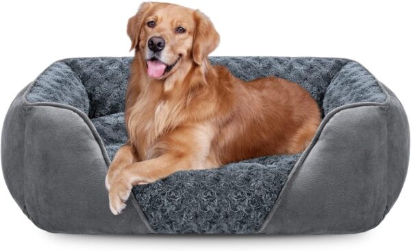 JOEJOY Extra Large Dog Sofa Bed, Waterproof Rose Velvet Bed With Nonskid Bottom, Low Front Edge Bed For Large Labrador, German Shepherd, Golden Retriever, 89x64x23cm