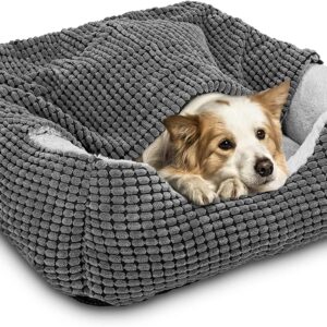 JOEJOY Rectangle Dog Bed Warm Hooded Puppy Bed for Large Medium Small Dogs, Luxury Super Soft Pet Cave Bed Medium Washable, Fits Up To 20/30/40/60lbs Pets