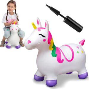 JOYIN Animal Hopper for Kids,Unicorn Bouncy Horse Hopper for Toddlers,Space Hopper with Hand Pump,Ride on Jumping Toys for Birthday Gift,Inflatable Hopper,Indoors Outdoors