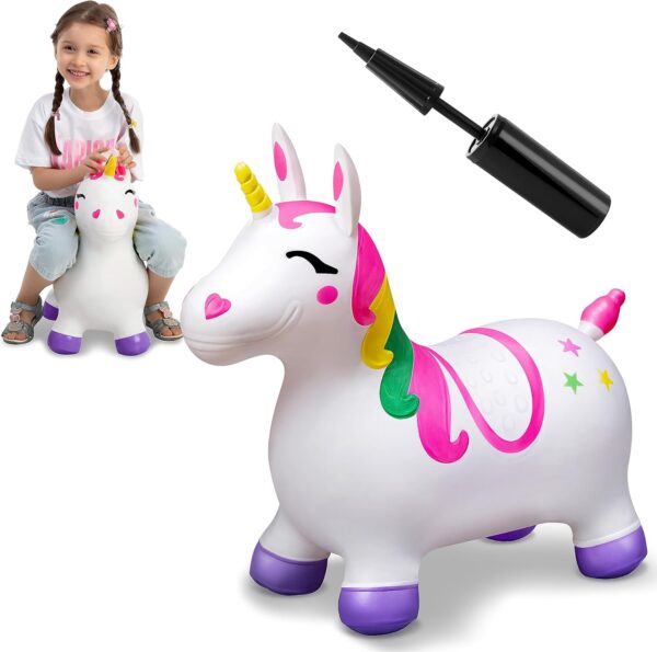 JOYIN Animal Hopper for Kids,Unicorn Bouncy Horse Hopper for Toddlers,Space Hopper with Hand Pump,Ride on Jumping Toys for Birthday Gift,Inflatable Hopper,Indoors Outdoors