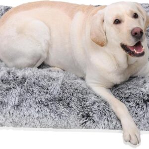 Jaspuriea Large Dog Bed Washable Dog Crate Mattress Calming Fluffy Anti Anxiety Dog Beds Deluxe Plush Dog Mat with Anti-Slip Bottom,90x60x8cm