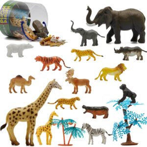 Kidow Toys 22pcs Wild Animal Set, Mini Figurines Animal Jungle For Kids, Realistic Forest Animals Toys For Kids & Accessories, Educational Animal Figures Play For Toddlers…