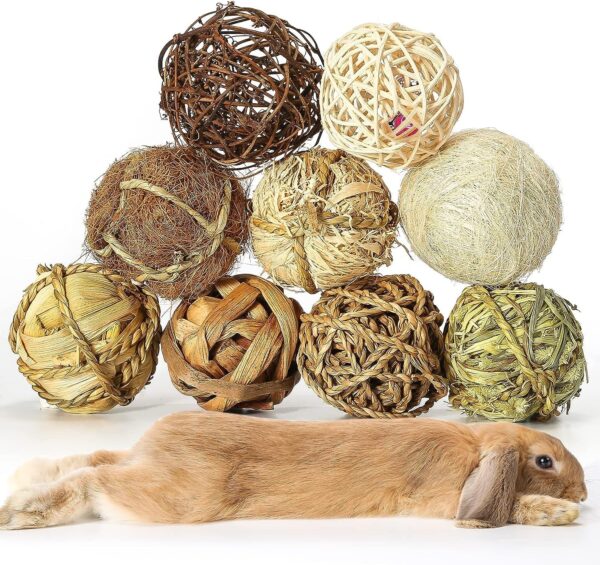 LLGLTOMO Small Animals Play Balls, Chew Grass Balls & Rolling Chew Toys for Bunny, Improve Pets Dental Health for Rabbit, Chinchilla, Guinea Pigs, Hamsters, Gerbils, Rats, Mice (6 pieces)