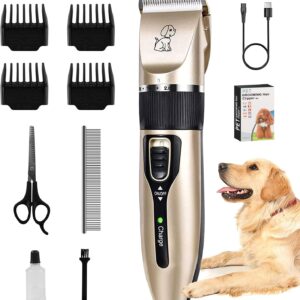 LONENESSL Dog Clippers, Dog Grooming Clippers,Portable Dog Grooming Kit, Cordless, Low Noise Pet Grooming Kit with 4 Comb&hairdressing cloth &Professional Accessories for Dog Cat and Other Pets