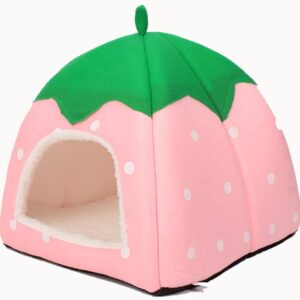 LSRVNM Winter House for Small Animals, Strawberry Pet Bed Tent, Soft Pet Sleeping Bag with Removable Mat, Non-Slip, Portable for Hamsters, Guinea Pigs, Chinchillas, Squirrels, Hedgehogs