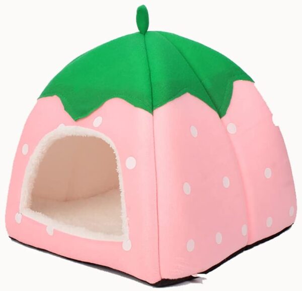 LSRVNM Winter House for Small Animals, Strawberry Pet Bed Tent, Soft Pet Sleeping Bag with Removable Mat, Non-Slip, Portable for Hamsters, Guinea Pigs, Chinchillas, Squirrels, Hedgehogs