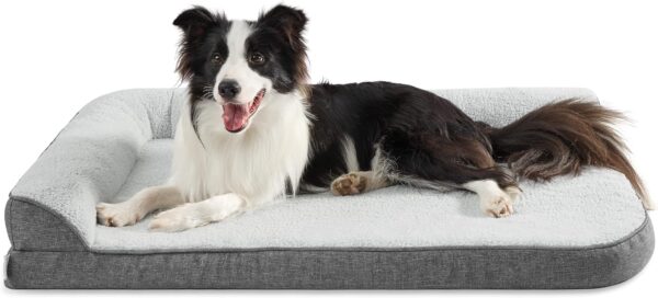 Lesure Large Dog Bed Washable - Orthopedic Dog Sofa Bed with Removable Cover, Waterproof Dog Pillow for Humans with L-Shape Bolster, Grey Squre Pet Bed Fits up to 32kg, 91x69x16cm