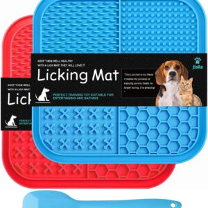 Licking Mat for Dogs & Cats 2 Pack, Slow Feeder Lick Pat with Non-Slip Design, Dishwasher Safe, Anxiety Relief Dog Toys Feeding Mat for Butter Yogurt Peanut, Pets Bathing Grooming Training Calming Mat