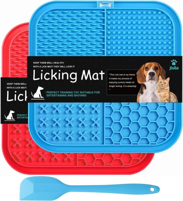 Licking Mat for Dogs & Cats 2 Pack, Slow Feeder Lick Pat with Non-Slip Design, Dishwasher Safe, Anxiety Relief Dog Toys Feeding Mat for Butter Yogurt Peanut, Pets Bathing Grooming Training Calming Mat