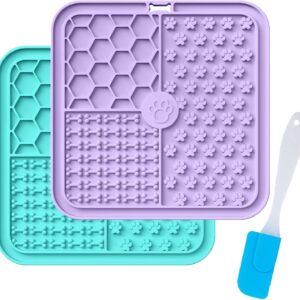 Licky Mats for Dogs and Cats, Premium Lick Mats with Suction Cups for Dog Anxiety Relief, Dog Lick Mats for Bathing, Grooming and Training, 2 Pack with 1 Spatula