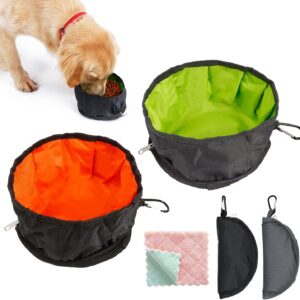 MABAHON 2 Pack Collapsible Dog Travel Bowls Portable Nylon Cat Dog Food Water Bowls Foldable Large Lightweight Pet Feeding Bowls With Zipper Hook Cleaning Cloth Dogs Cats Outdoor Camping Bowls