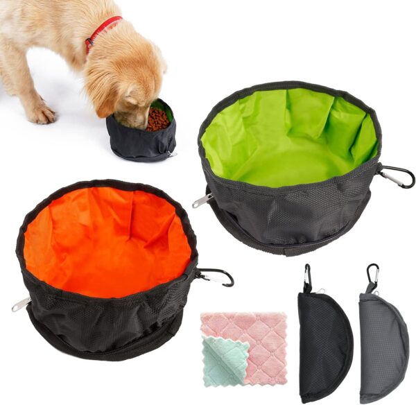 MABAHON 2 Pack Collapsible Dog Travel Bowls Portable Nylon Cat Dog Food Water Bowls Foldable Large Lightweight Pet Feeding Bowls With Zipper Hook Cleaning Cloth Dogs Cats Outdoor Camping Bowls