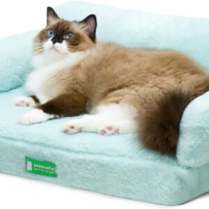 MEWOOFUN Fashion Cat Sofa Bed Cat Couch - Fluffy Anti-collapse Large Cat Beds Kitty Furniture, Cloud Cat Sofas with Non-Slip Bottom Winter for Kitties, 65x46cm Blue L