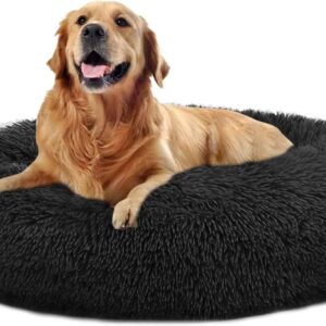 MFOX Calming Dog Bed Cat Bed Donut, Faux Fur Donut Cuddler Washable Self-Warming Pet Bed, Large Round Plush Dog Bed for Small/Medium/Large Dogs(60cm/80cm/90cm/110cm)