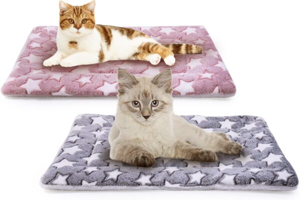 MICOOYO 2Pcs Dog Crate Bed Mattress - Fleece Pet Cushion Bed Mat, Washable Cat Cushion Pad for Small Dog Cat Puppy (S)