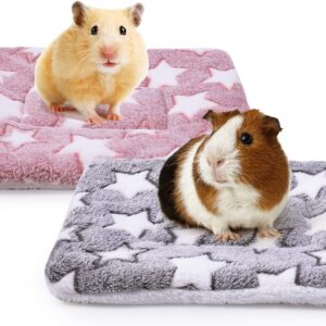 MICOOYO 2Pcs Small Animal Bed Mat - Fluffy Fleece Rabbit Bed, Pet Pad Mat for Rabbit Guinea Pig Squirrel Hamster (XS,Star)