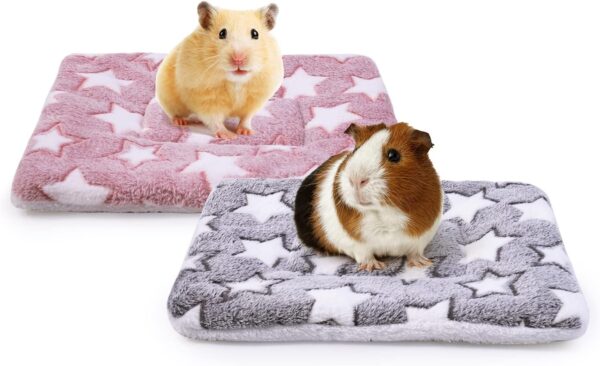 MICOOYO 2Pcs Small Animal Bed Mat - Fluffy Fleece Rabbit Bed, Pet Pad Mat for Rabbit Guinea Pig Squirrel Hamster (XS,Star)