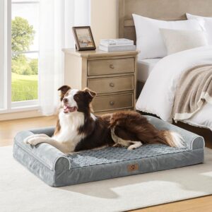 MIEUX PET Orthopedic Dog Beds for Large Dogs, Washable Egg Foam Dog Bed, Bolster Dog Sofa Bed with Waterproof Lining & Non-Skid Bottom,Grey,XL