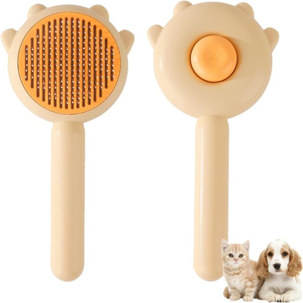 Magic Pet Comb, Pet Hair Cleaner Brush, Cat Grooming Brush with Release Button, Cat Brush for Shedding Long or Short Hair Cats Dogs Pet Massage Brushes, Self Cleaning Slicker Comb (Yellow)