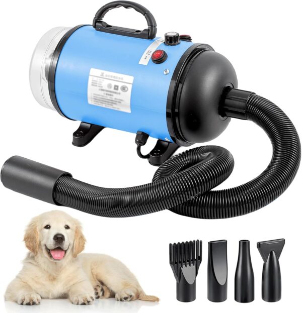 Memows Dog Hair Dryer, 2800W Dog Blaster Dryer, Pet Grooming Hair Dryer, Stepless Speed Pet Dryer Dog Blower and Dog Grooming Vacuum with 4 Different Nozzles, Low Noise Hair Dryer for Dogs Cats Pets