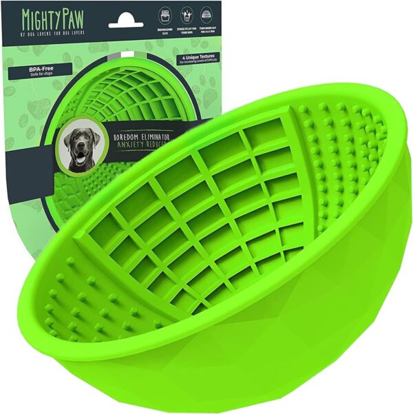 Mighty Paw Dog Lick Bowl | Interactive Slow Feeder & Dog Licky Mat. Enrichment Puzzle For Dogs Anxiety/Boredom Relief. Dishwasher Safe, BPA Free Silicone Dog Lick Mats. Wobble or Stable Puppy Lick Mat