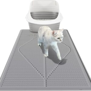 Mofason Cat Litter Mat XXL - Waterproof Kitty Litter Box mat for Floor - Extra Large Pet Trapping Litter Rug Pad - Silicone Cat Supplies & Accessories for Indoor Cats (38" x 25") -Grey