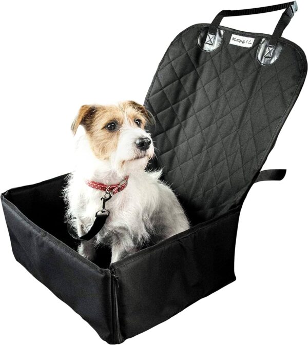 MuttStuff & Co Dog Car Seat - Waterproof Booster Seat Puppy Seat Belt, 2-in-1 Seat Cover for Dog in Car, Puppy Travel Car Seat, Foldable Safety Basket Seat for Small to Medium Dogs