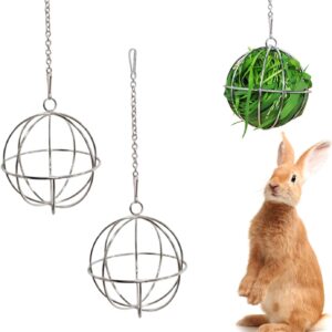 NAUZE Hay Feeder Ball Bunny Hay Feeders Stainless Steel Hanging Sphere Rabbit Feeder for Guinea Hamster Rabbits Small Animal Pet Supplies (2)