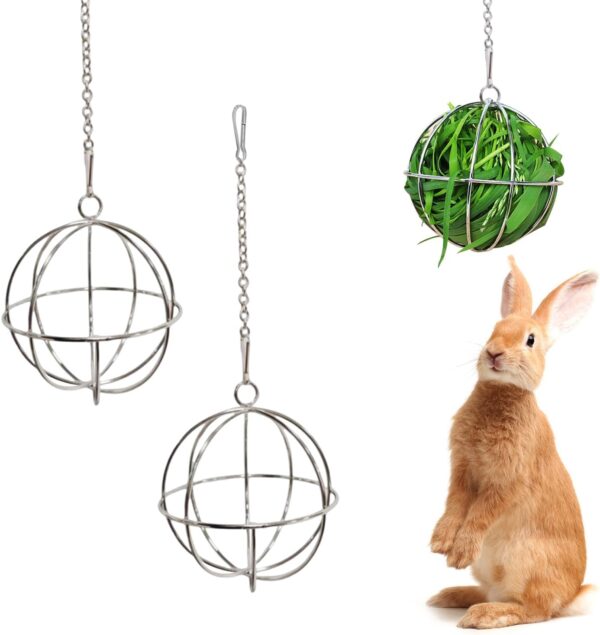 NAUZE Hay Feeder Ball Bunny Hay Feeders Stainless Steel Hanging Sphere Rabbit Feeder for Guinea Hamster Rabbits Small Animal Pet Supplies (2)