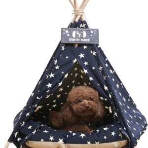 NUKied Pet Teepee 50x50x60cm Dog & Cat Bed with Cushion- Luxery Dog Tents & Pet Play Houses with Removable Washable Cushion & Blackboard Easy Assemble