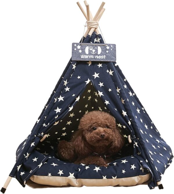 NUKied Pet Teepee 50x50x60cm Dog & Cat Bed with Cushion- Luxery Dog Tents & Pet Play Houses with Removable Washable Cushion & Blackboard Easy Assemble