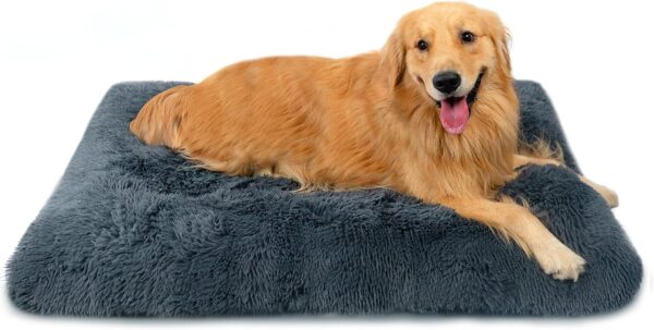 Nepfaivy Dog Bed Extra Large - Calming Anti Anxiety Dog Bed Washable, Fluffy Dog Crate Mattress Cushion with Non-slip Bottom for Large Dogs and Pets, Dark Grey, 110x75cm