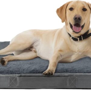 Nepfaivy Dog Bed Extra Large - Waterproof Orthopedic Dog Bed and Mattress for Dog Crate, 105×70×7.5cm Soft Medium Dog Bed with Removable and Washable Plush Covers, Dark Grey