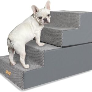 Nepfaivy Dog Steps Stairs for Bed - Non-Slip Pet Stairs for Small Dogs and Cats, 4-Steps Dog Ramp for Sofa with High Density Foam and Removable Cover, 61x40x45cm