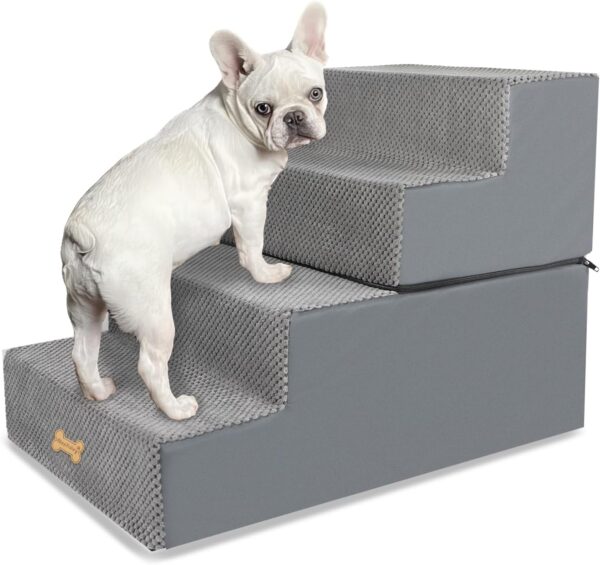 Nepfaivy Dog Steps Stairs for Bed - Non-Slip Pet Stairs for Small Dogs and Cats, 4-Steps Dog Ramp for Sofa with High Density Foam and Removable Cover, 61x40x45cm